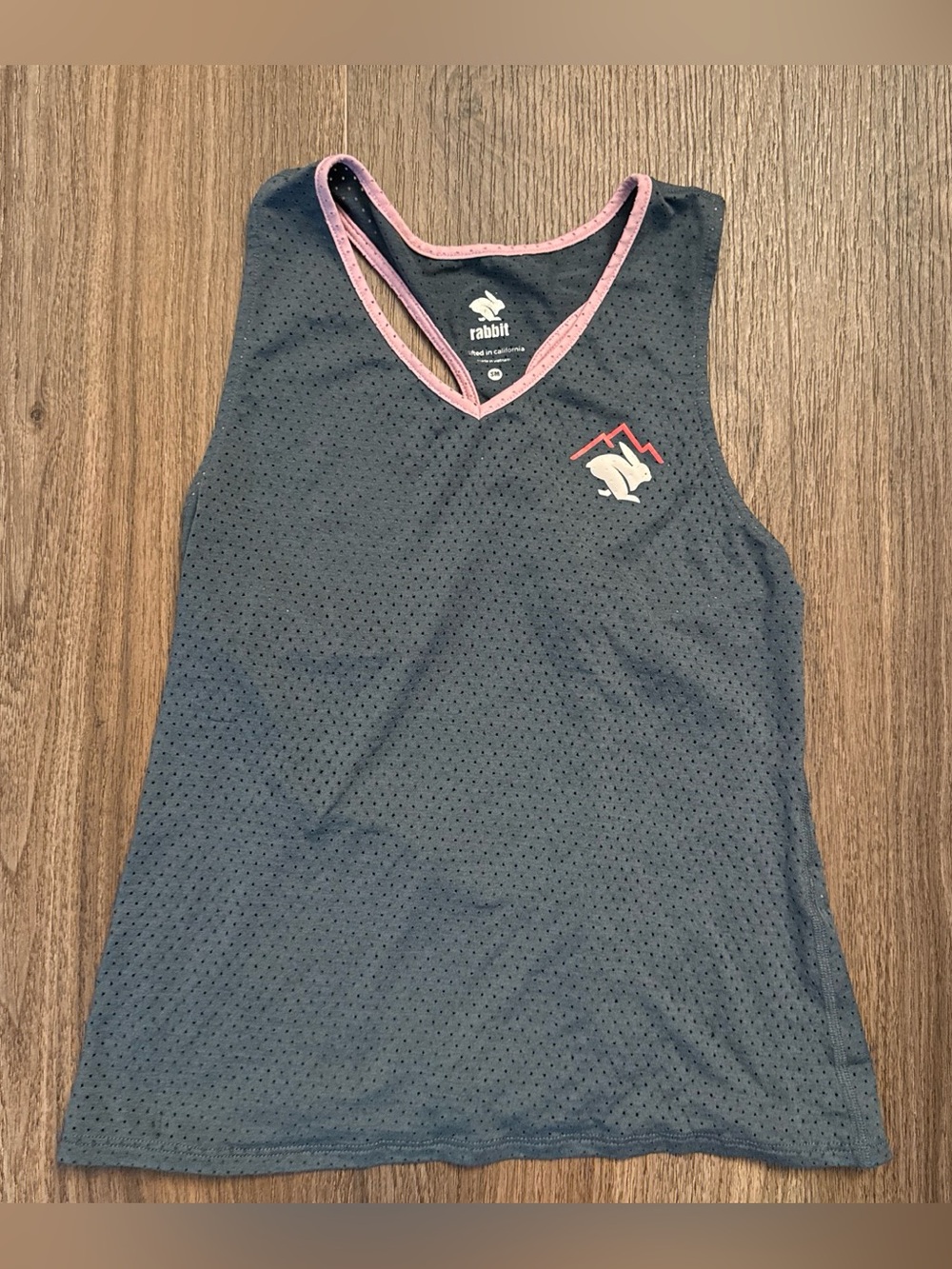 Rabbit running gray perforated tank top with subtle rabbit pattern. Size small